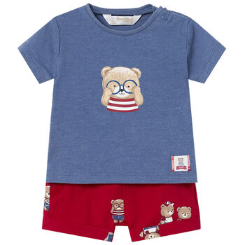 Baby Boys Blue & Red Shorts Set