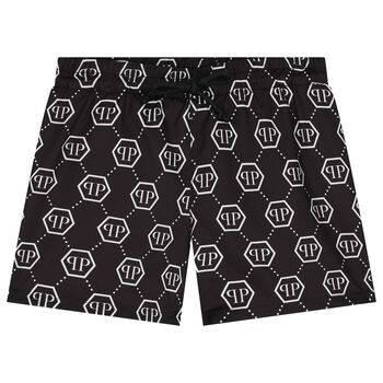 Boys Black Monogram Logo Swim Shorts
