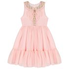 Girls Pink Chiffon Bow Dress, 1, hi-res
