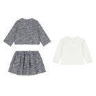 Younger Girls Navy Blue Tweed Knit Skirt Set, 2, hi-res