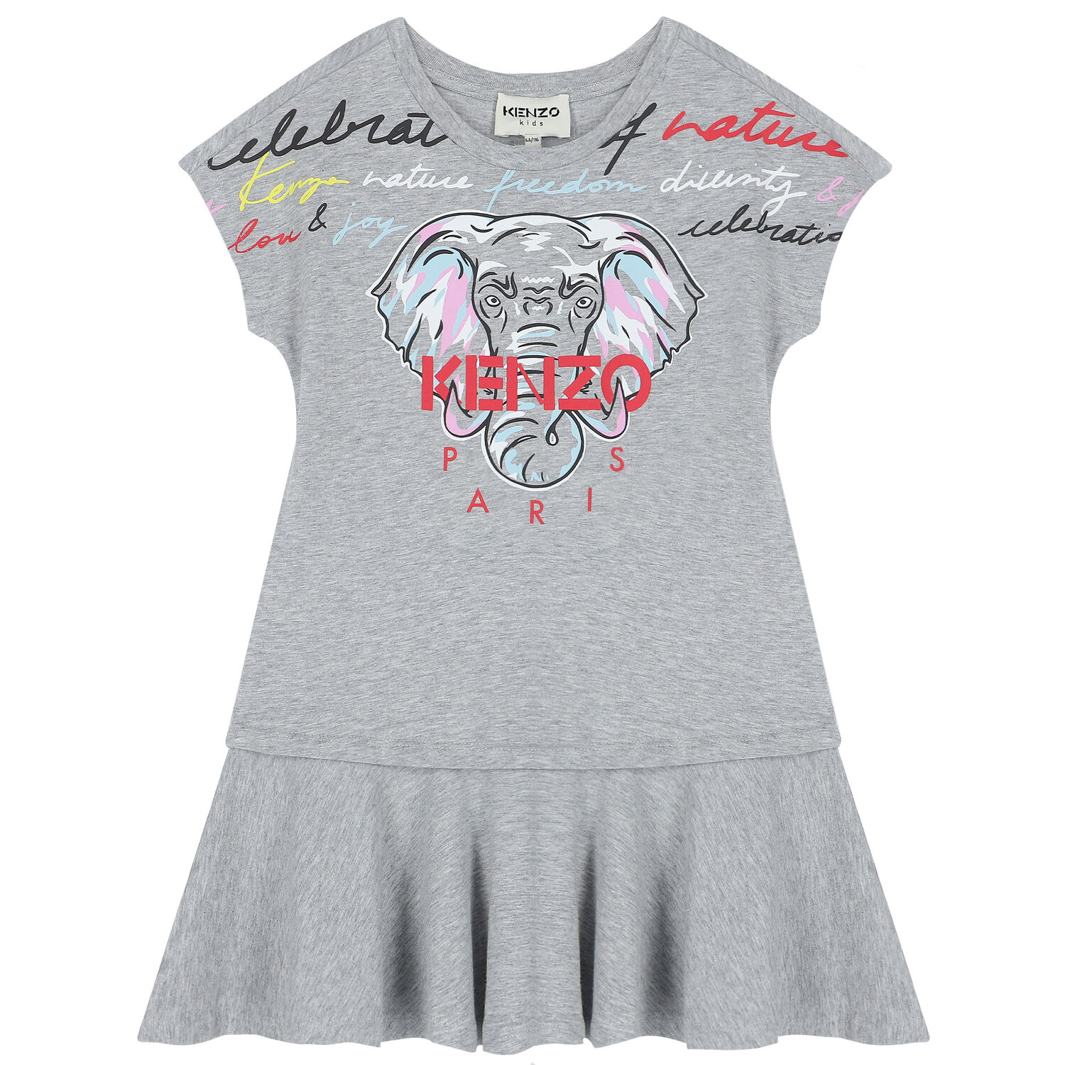 Girls Grey Elephant Logo Dress, 1, hi-res