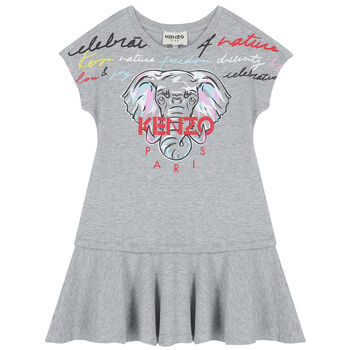 Girls Grey Elephant Logo Dress