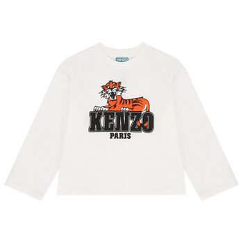 Boys White Tiger Logo Long Sleeve Top
