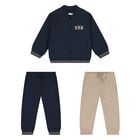 Younger Boys Navy Blue & Beige Tiger Tracksuit Set ( 3 Piece ), 2, hi-res