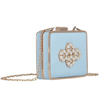 Girls Blue & Gold Embellished Satin Bag