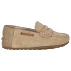 Younger Boys Beige Suede Leather Moccasins, 2, hi-res
