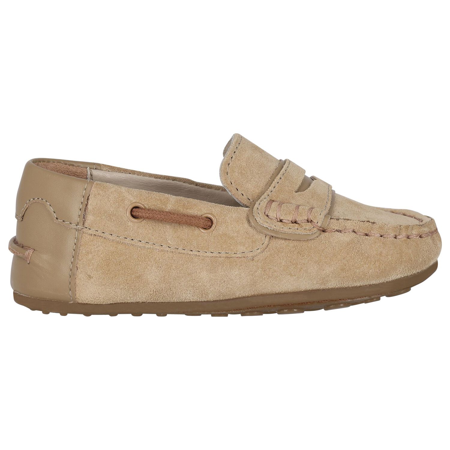 Younger Boys Beige Suede Leather Moccasins, 2, hi-res