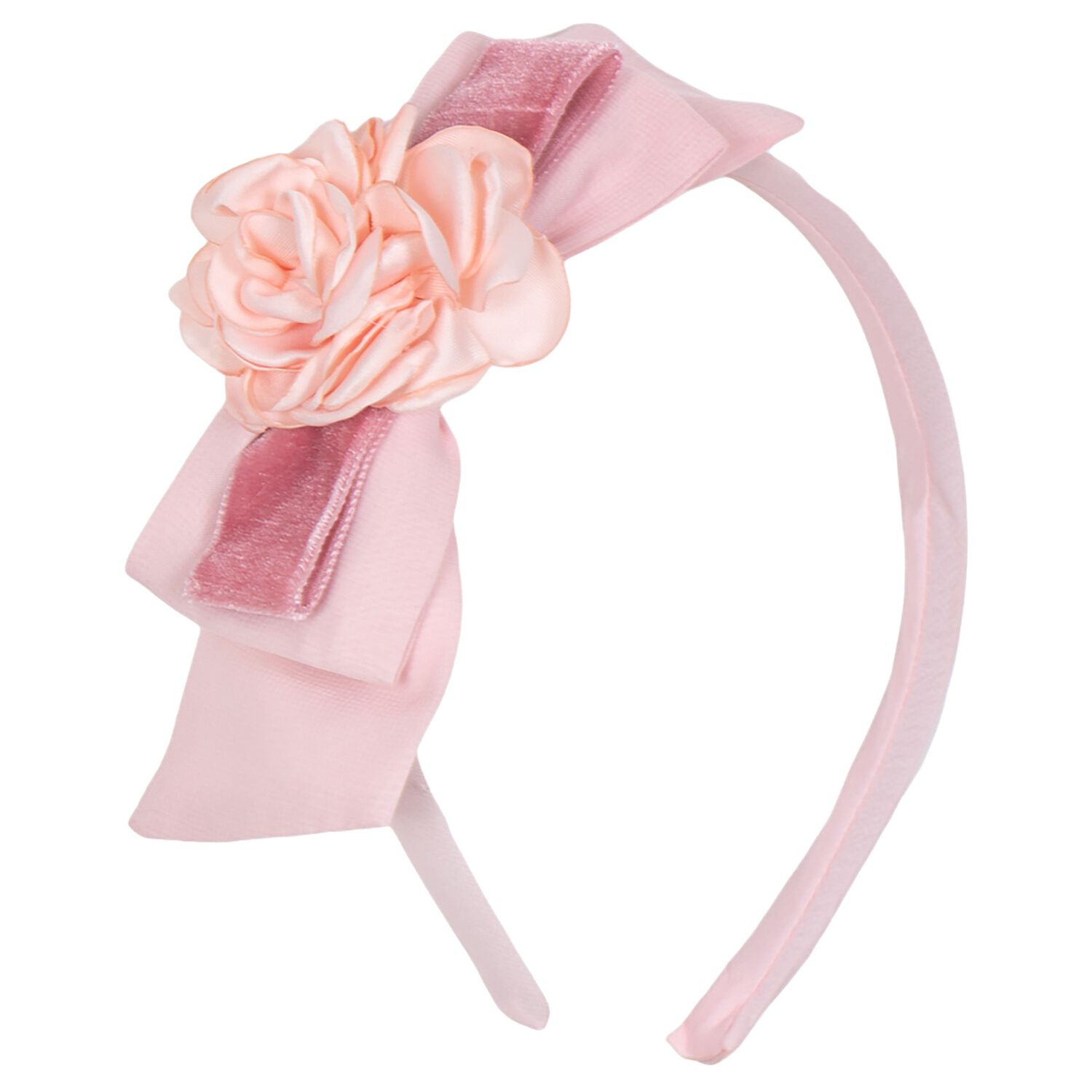 Girls Pink Flower & Bow Headband, 1, hi-res