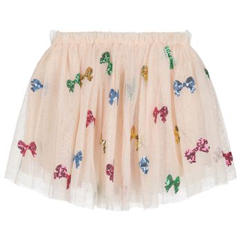 Girls Beige Bow Tulle Skirt