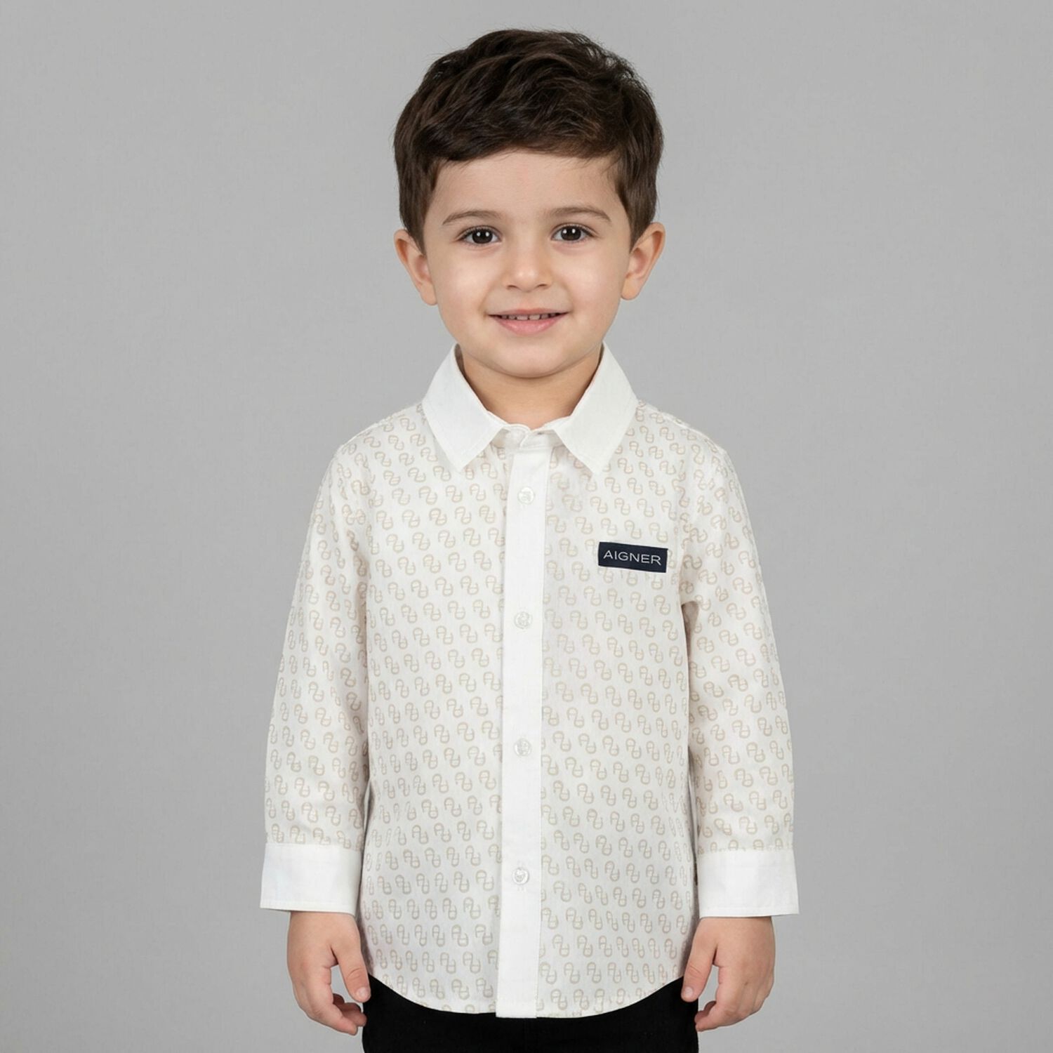 Younger Boys White Logo Shirt, 1, hi-res