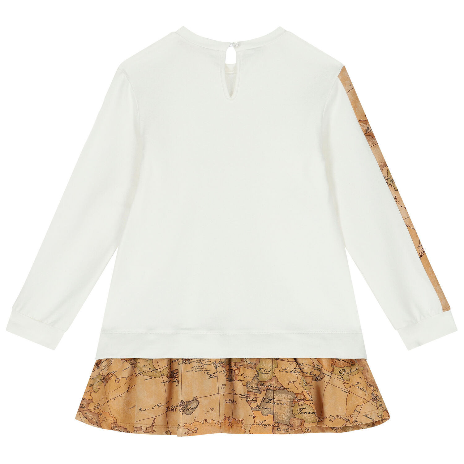 فستان بنات بالشعار بطبعة خريطة باللون العاجي والبيج , 1, hi-res