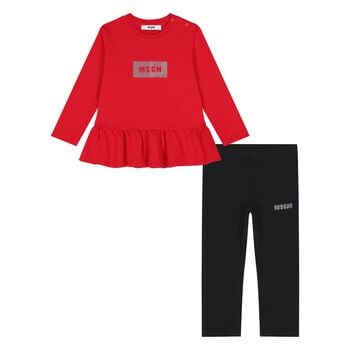 Younger Girls Red & Black Logo Leggings Set