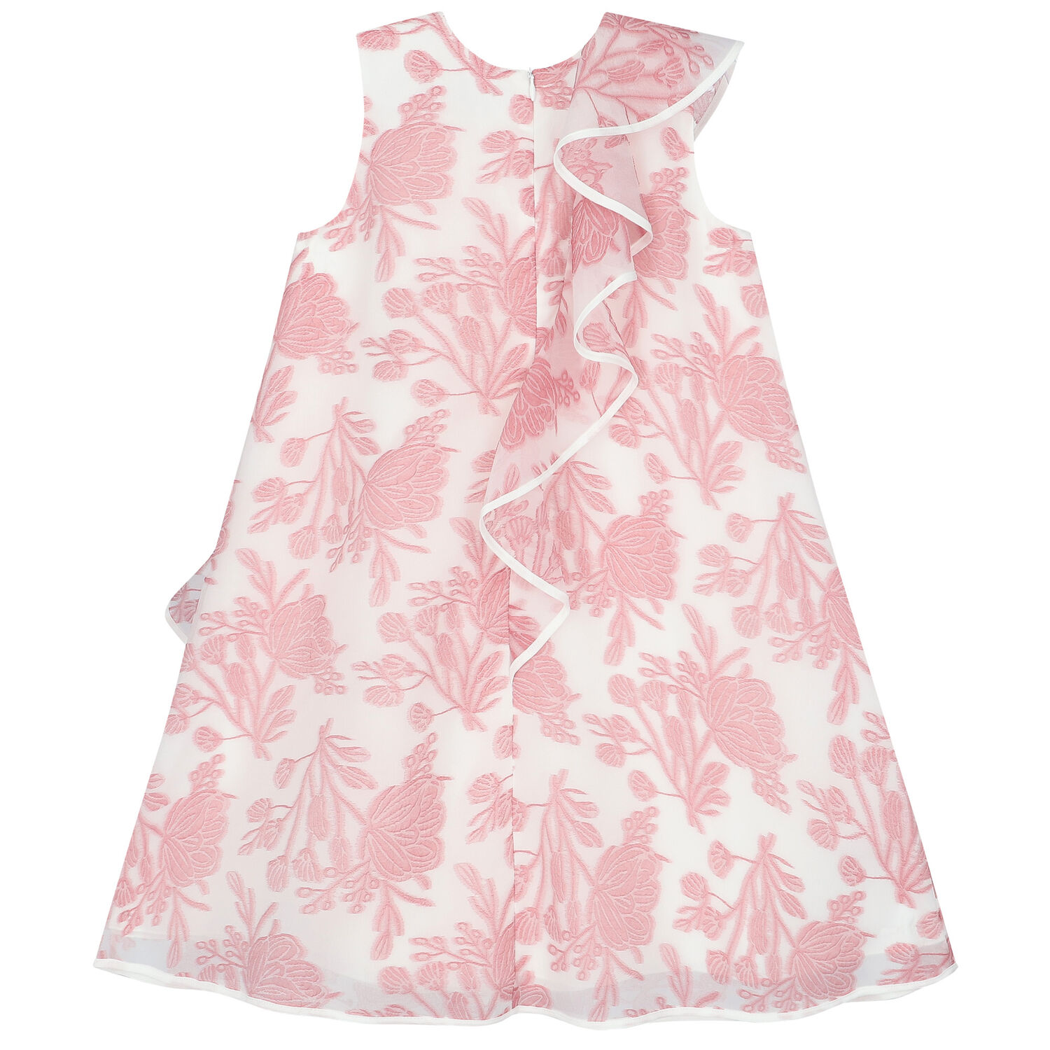 Girls Pink & White Floral Organza Dress, 1, hi-res