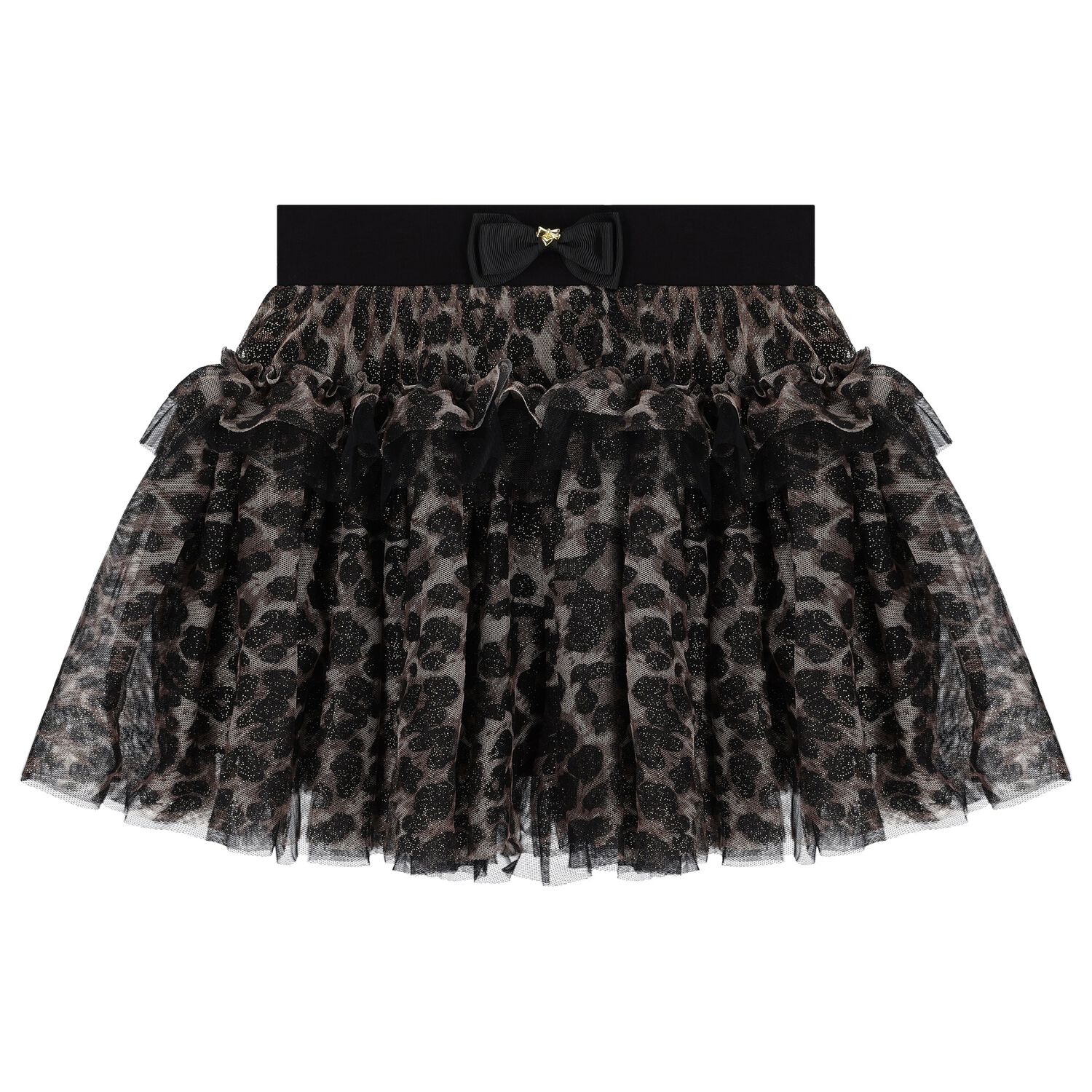 Girls Black & Gold Leopard Tulle Skirt, 1, hi-res