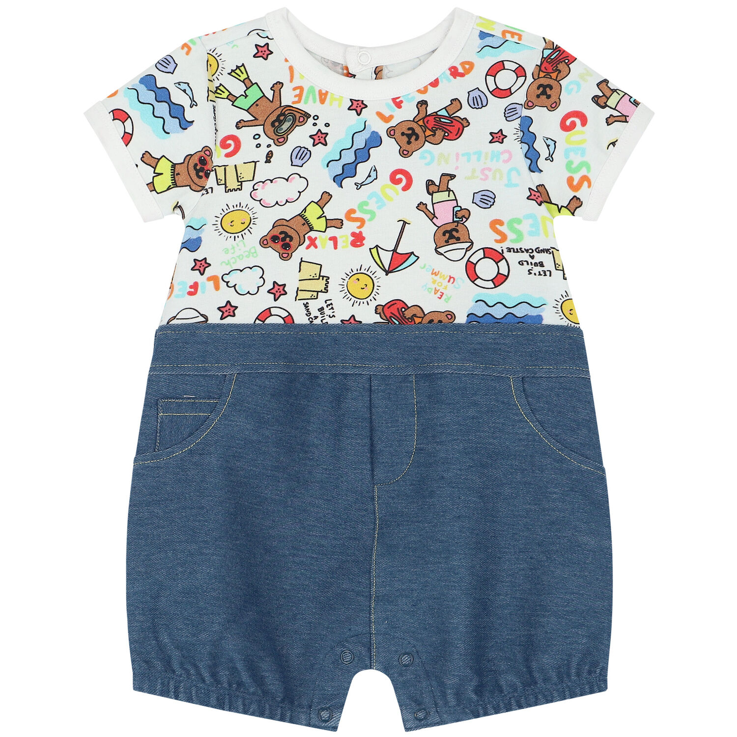 White & Blue Teddy Bear Romper, 1, hi-res image number null