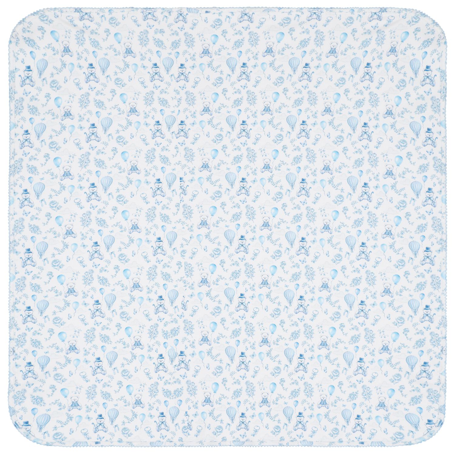 Baby Boys White & Blue Toile de Jouy Blanket, 1, hi-res image number null
