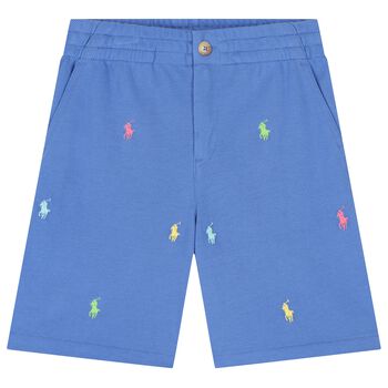 Boys Blue Cotton Pony Logo Shorts