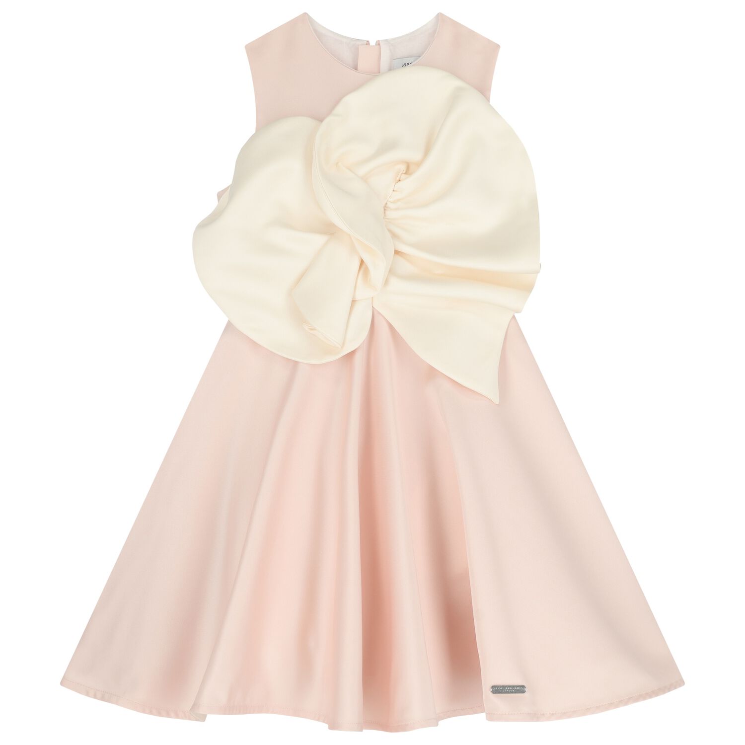 Girls Pink Flower Satin Dress, 1, hi-res