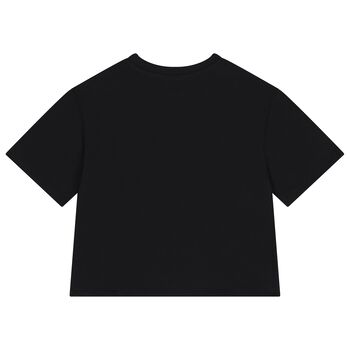 تي شيرت مزين بالشعار باللون الأسود للبنات 