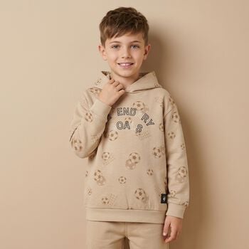 Boys Beige Football Hooded Top 