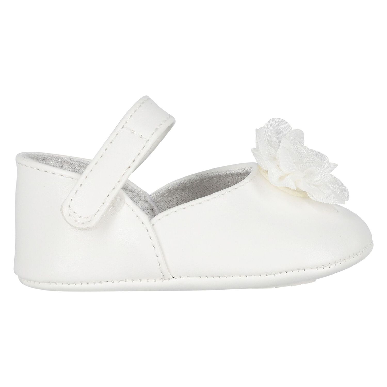Baby Girls White Flower Pre Walker Shoes, 3, hi-res