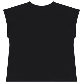 تي شيرت بنات بالشعار باللون الأسود