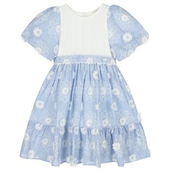 Girls Blue & White Floral Dress