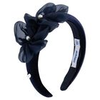Girls Navy Blue Pearl Velvet Headband, 3, hi-res