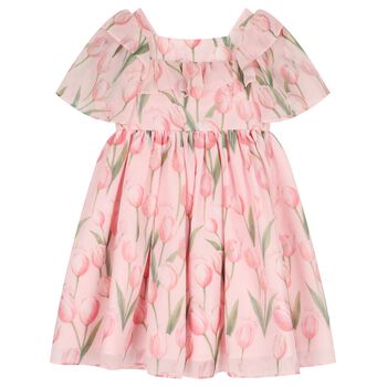 Girls Pink Chiffon Floral Dress
