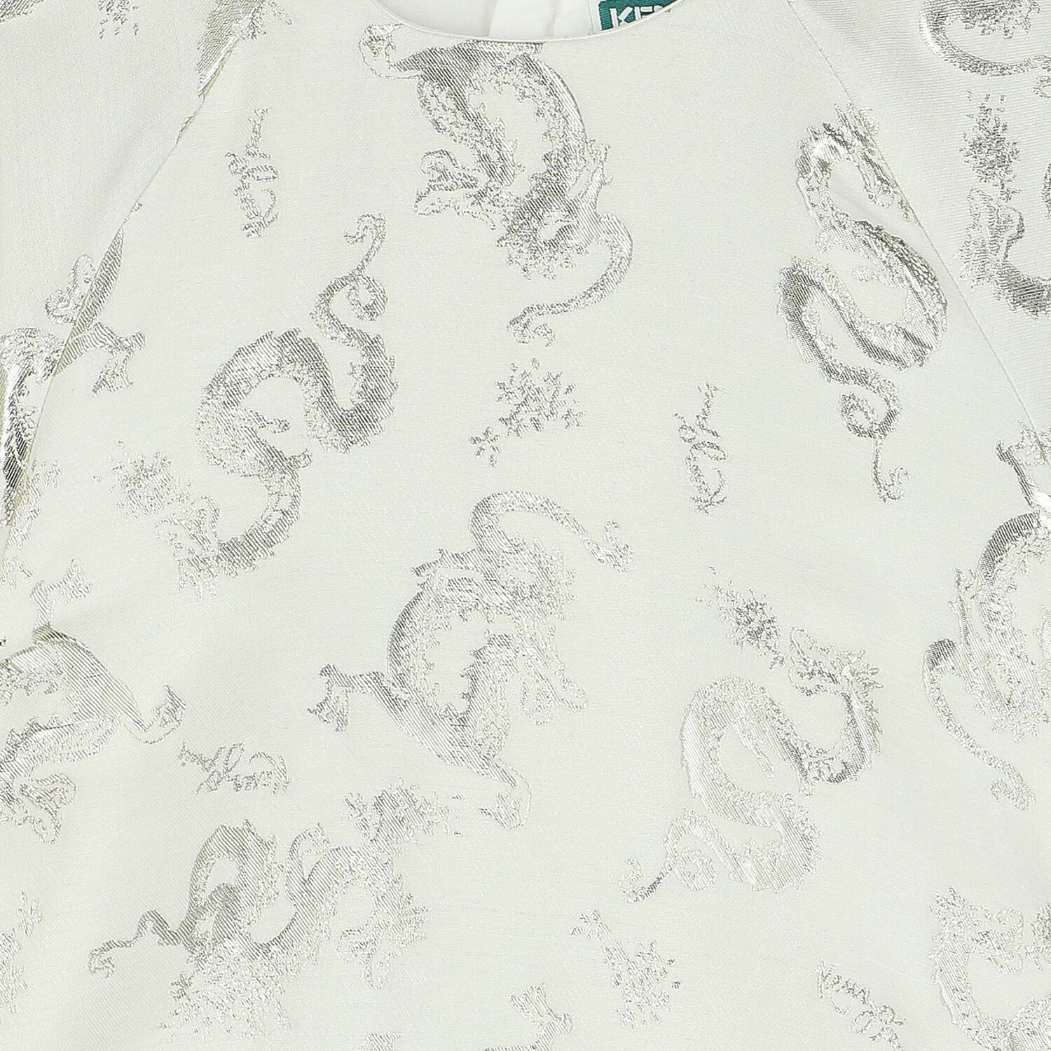 فستان بنات جاكارد بطبعة تنانين باللون العاجى والذهبى, 1, hi-res