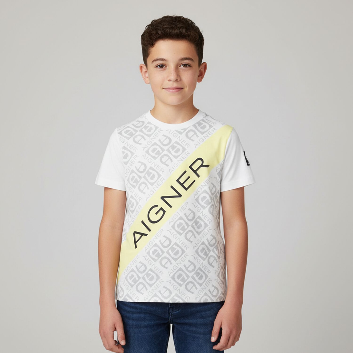 Boys White & Yellow Logo T-Shirt, 1, hi-res image number null