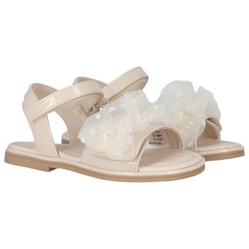 Girls Ivory Tulle Ruffle Sandals