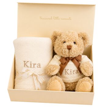 Ivory Personalised Teddy Baby Gift Set