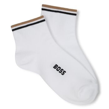 Boys White & Beige Logo Socks ( 2-Pack )