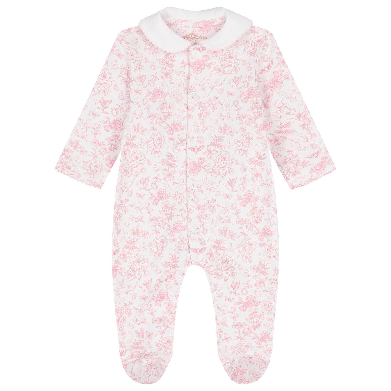 Baby Girls White & Pink Toile de Jouy Babygrow Set, 1, hi-res image number null