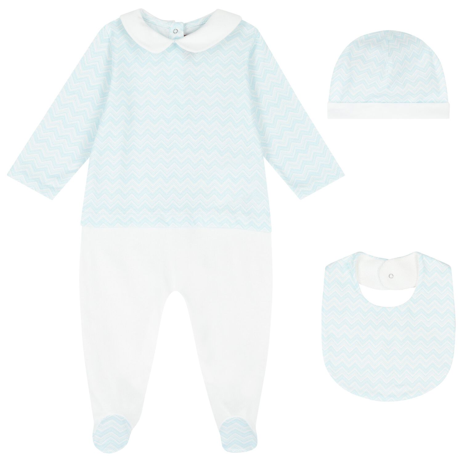Baby Boys Blue & White Zig Zag Logo Babygrow Gift Set, 1, hi-res image number null