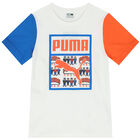 تيشيرت أولاد بالشعار باللون الابيض, 1, hi-res