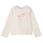 Girls Ivory Flower Long Sleeve Top, 1, hi-res