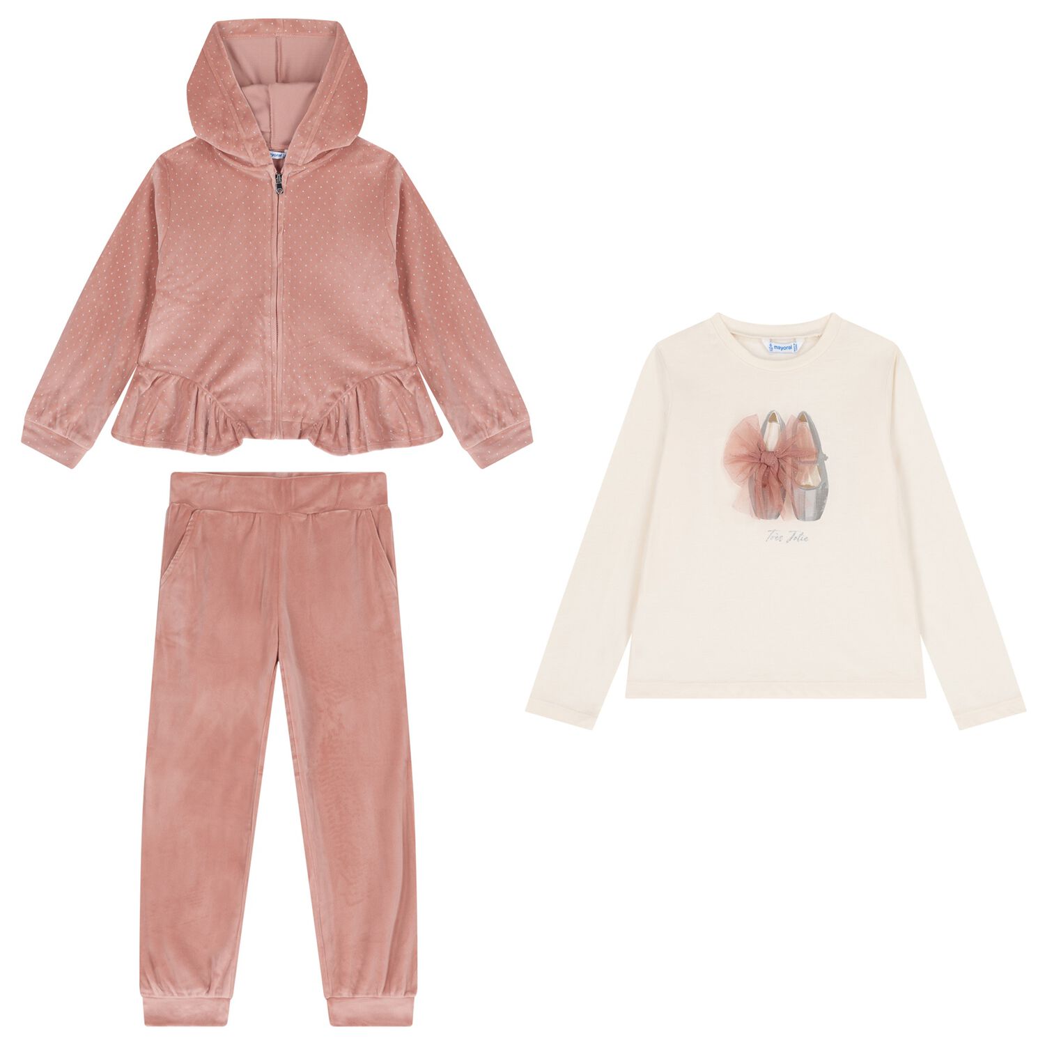 Girls Pink Velour Tracksuit Set  ( 3 Piece ), 2, hi-res