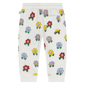 Younger Girls White Flower Joggers