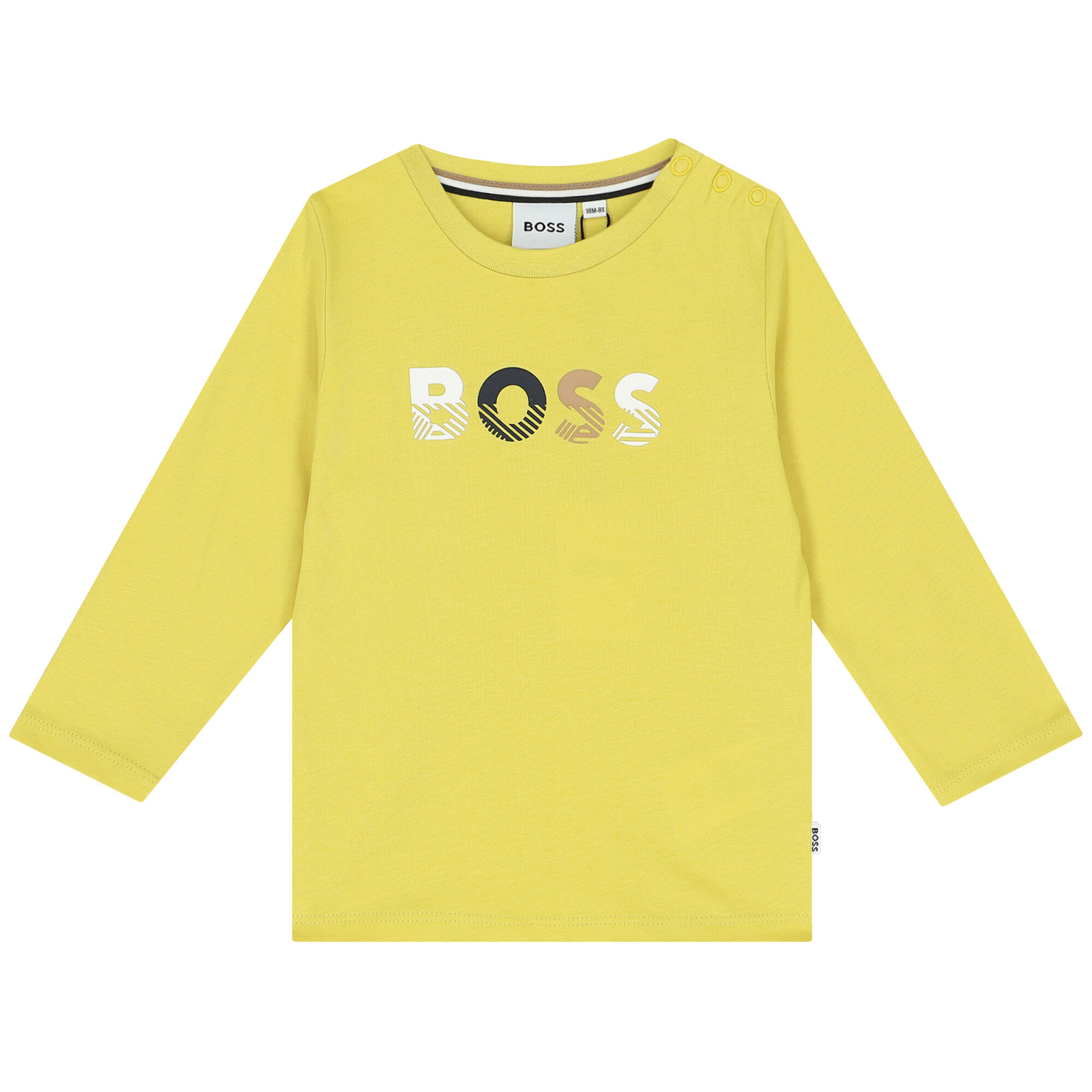 BOSS Younger Boys Neon Yellow Logo Long Sleeve Top Junior Couture UAE