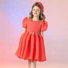 Girls Coral Organza Dress, 1, hi-res