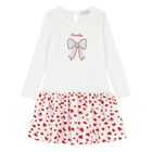 Younger Girls White & Red Embellished Bow Dress, 1, hi-res