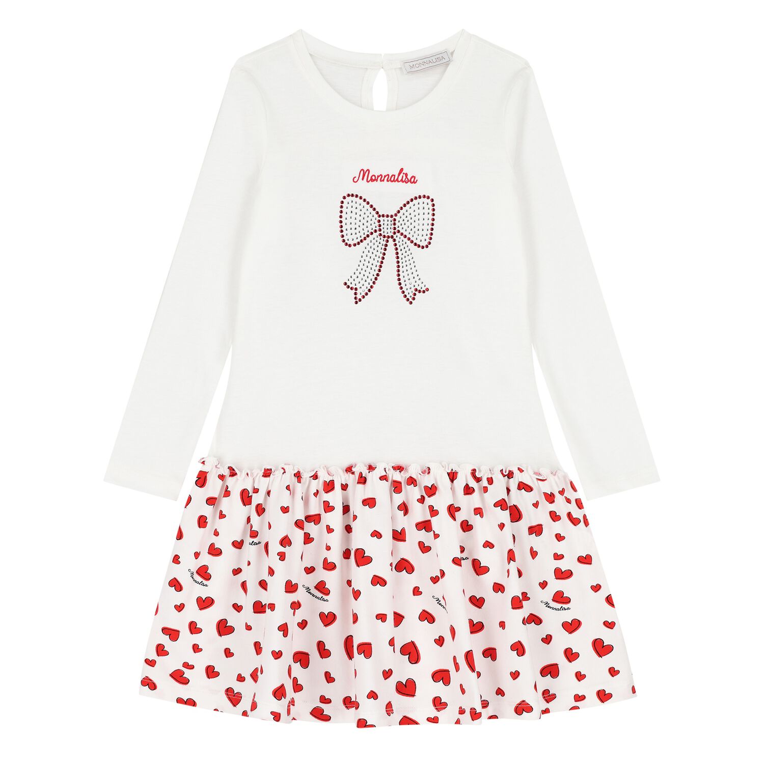 Younger Girls White & Red Embellished Bow Dress, 1, hi-res