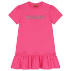 فستان بالشعار باللون الوردي للبنات , 2, hi-res