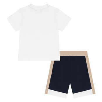 Younger Boys White & Navy Blue Shorts Set