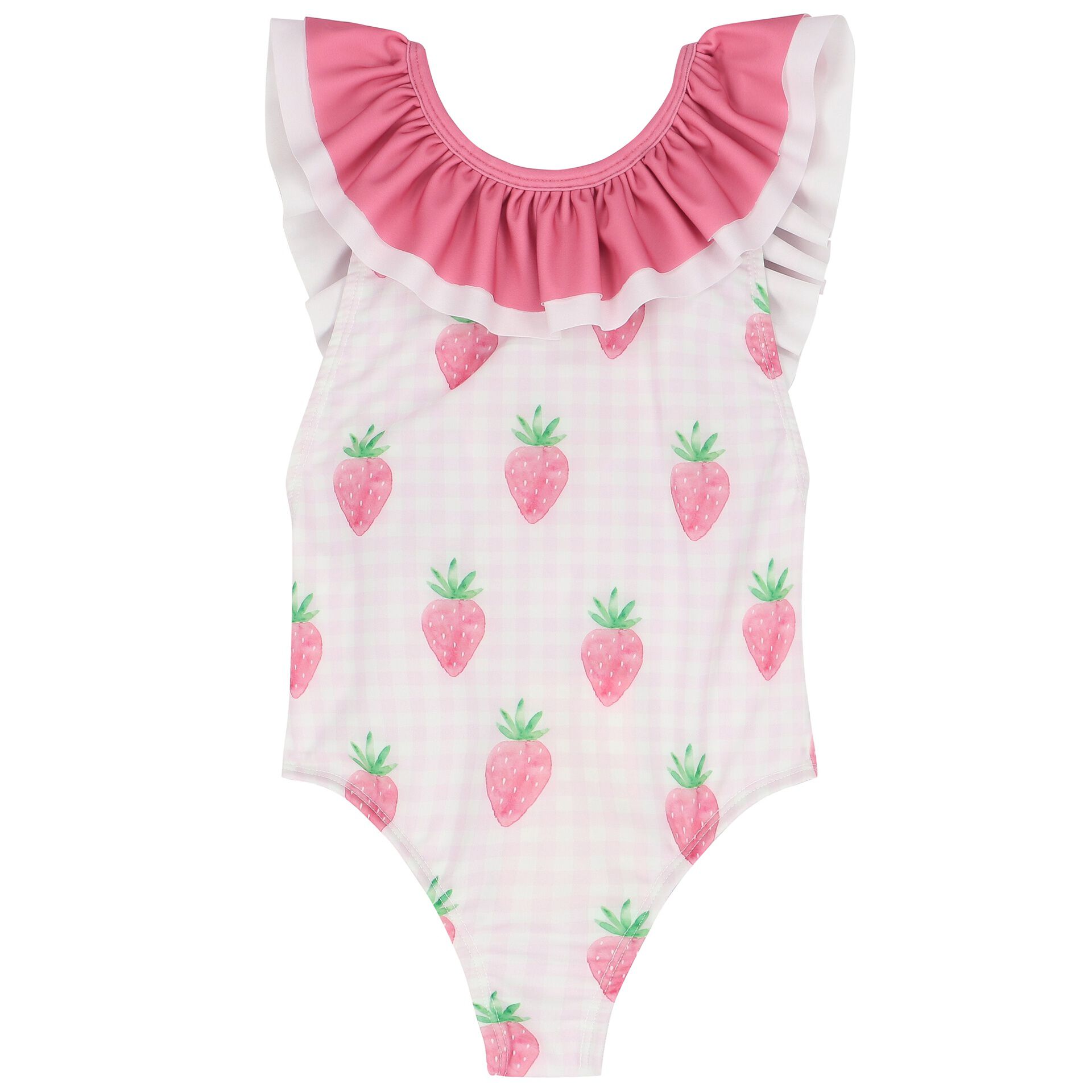 Meia Pata Girls White Pink Gingham Strawberries Swimsuit Junior Couture UAE