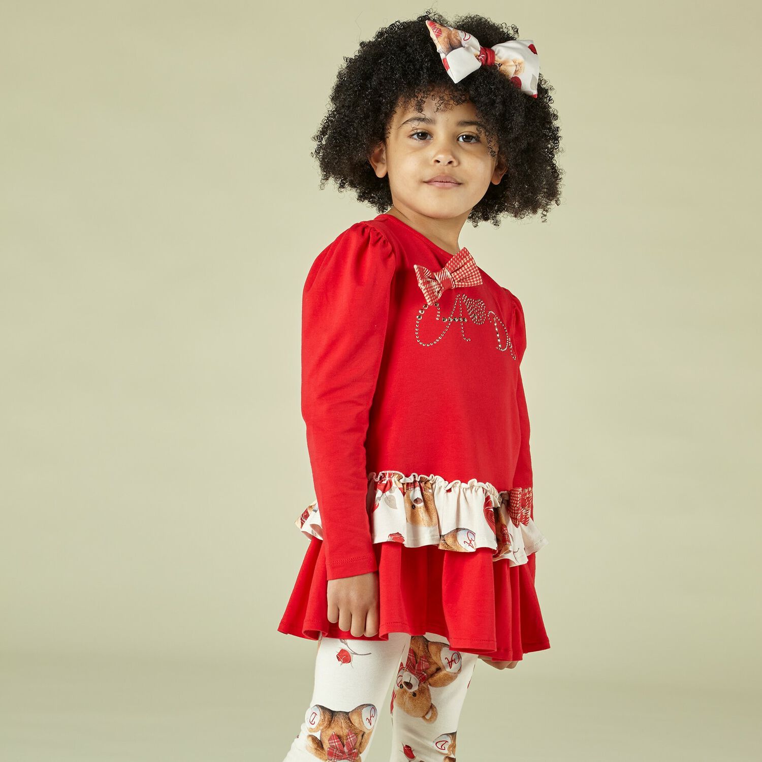 Girls Red & Ivory Logo Leggings Set, 1, hi-res