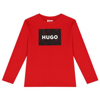 Boys Red Logo Long Sleeve Top