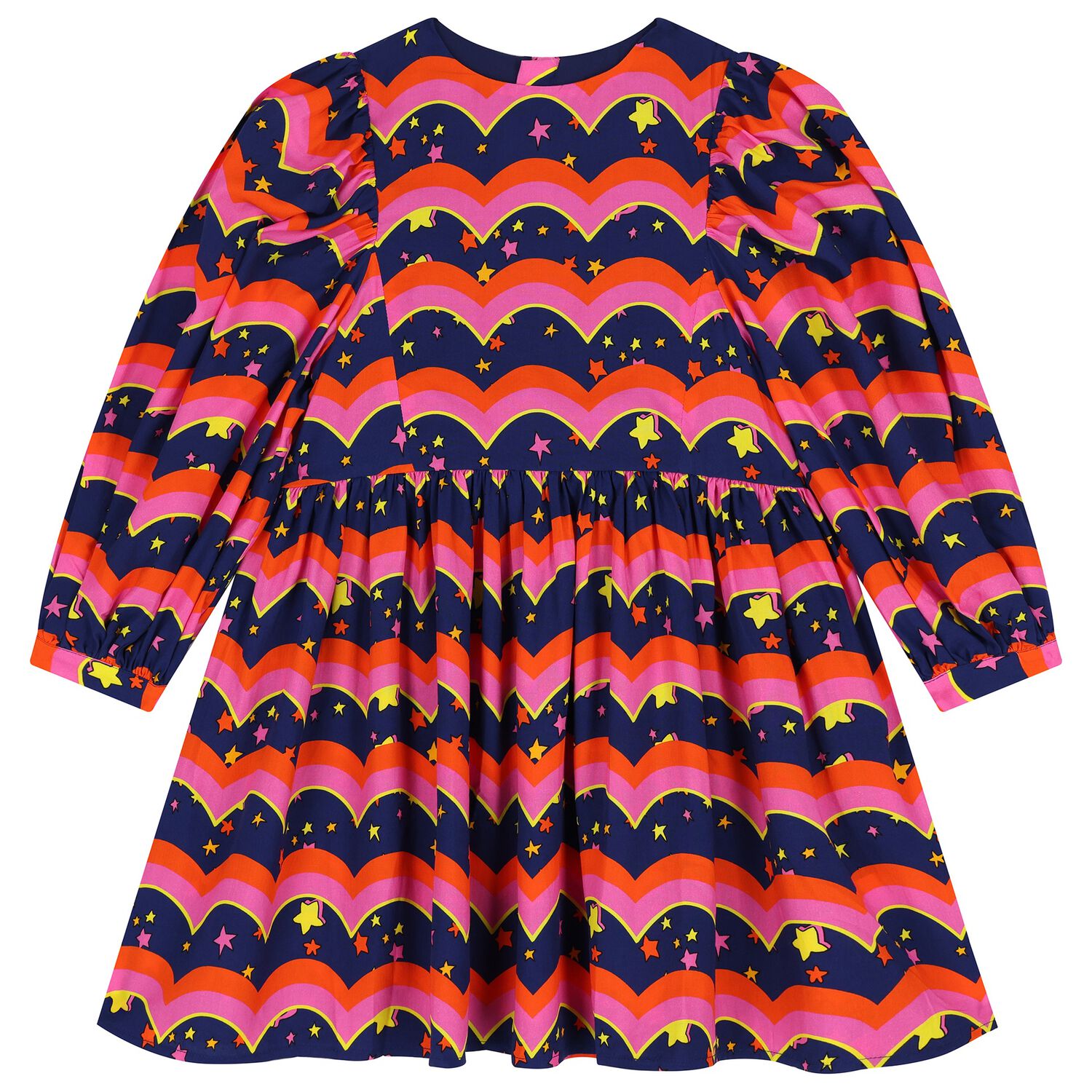 Girls Navy Blue, Orange & Pink Dress, 1, hi-res